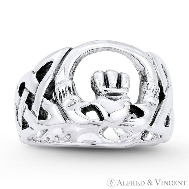 BFF Best Friends Friendship Irish Royal Crown Cross Celtic Claddagh Bead Charm For Women Teen Oxidized .925 Sterling Silver Fits European Bracelet